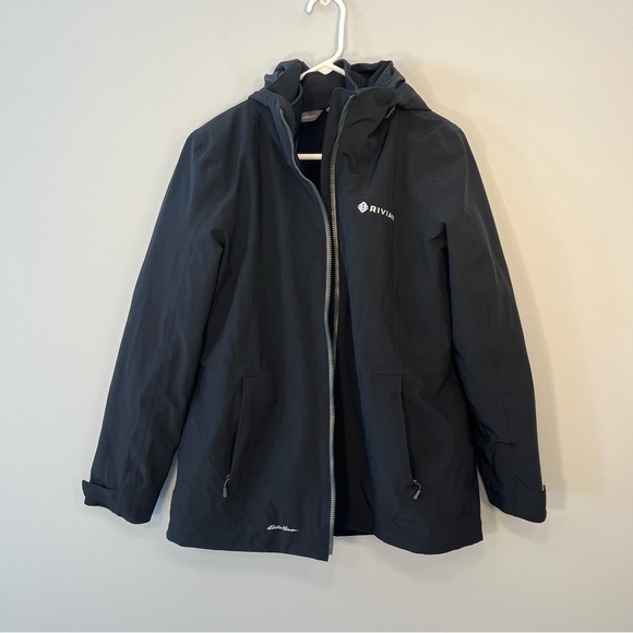 Eddie Bauer Jacket Womens Large Black Weather Edge Removable Fleece Rivian Logo - Picture 1 of 15